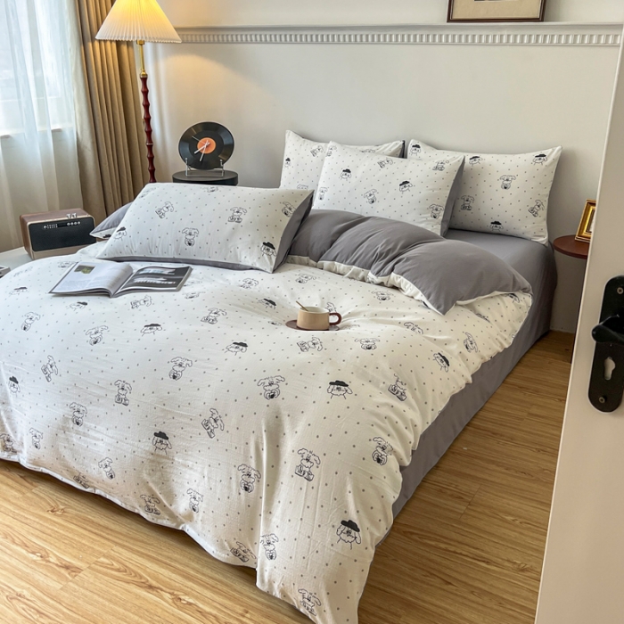 91家纺网 家纺一手货源 找家纺 一比一 直播爆款超柔提花小竺棉法式复古亲肤水洗四件套 精灵乐园