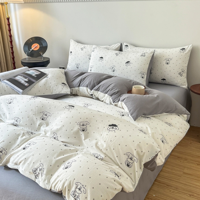 91家纺网 家纺一手货源 找家纺 一比一 直播爆款超柔提花小竺棉法式复古亲肤水洗四件套 精灵乐园