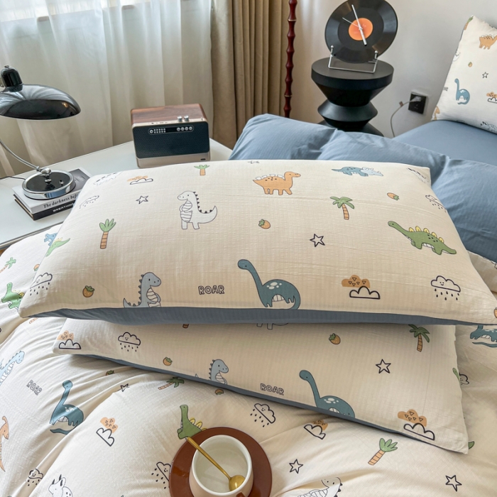 91家纺网 家纺一手货源 找家纺 一比一 直播爆款超柔提花小竺棉法式复古亲肤水洗四件套 恐龙当家