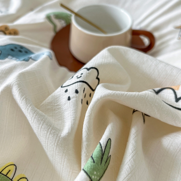 91家纺网 家纺一手货源 找家纺 一比一 直播爆款超柔提花小竺棉法式复古亲肤水洗四件套 恐龙当家