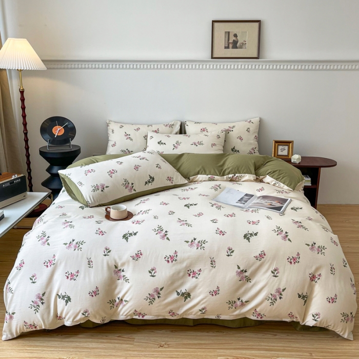 91家纺网 家纺一手货源 找家纺 一比一 直播爆款超柔提花小竺棉法式复古亲肤水洗四件套 午后时光