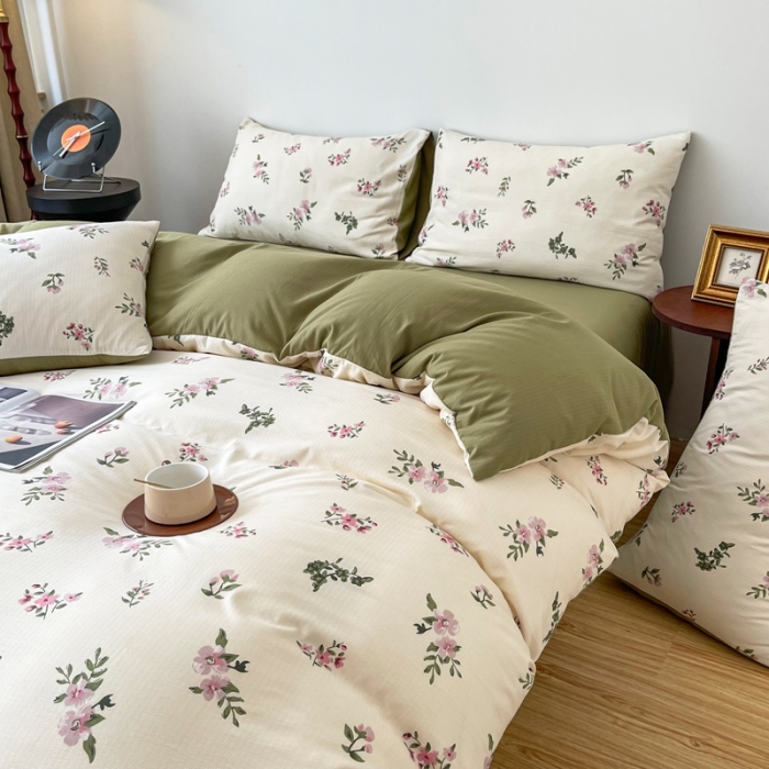 91家纺网 家纺一手货源 找家纺 一比一 直播爆款超柔提花小竺棉法式复古亲肤水洗四件套 午后时光