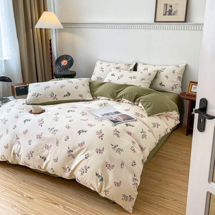 91家纺网 家纺一手货源 找家纺 一比一 直播爆款超柔提花小竺棉法式复古亲肤水洗四件套 午后时光