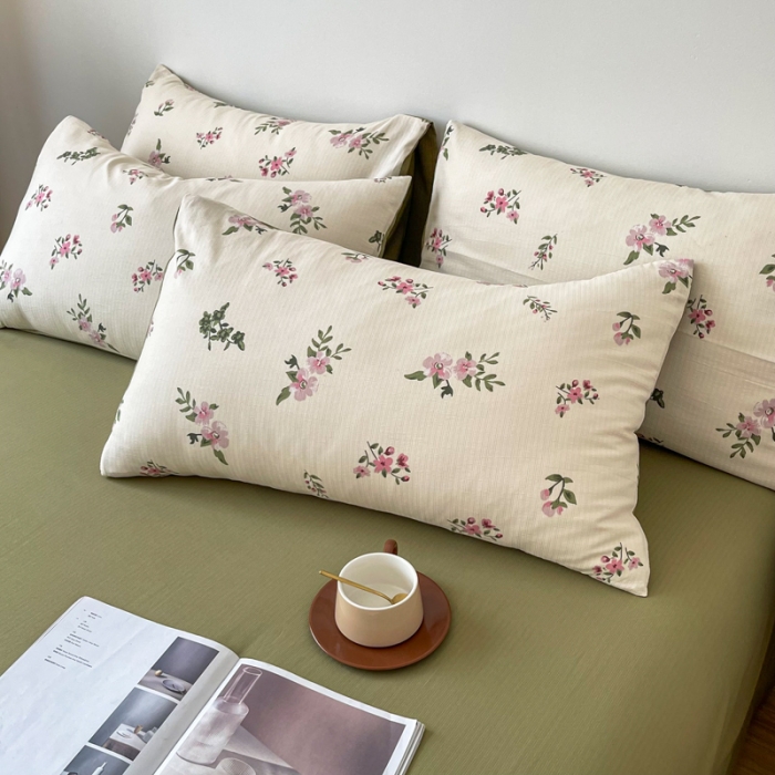 91家纺网 家纺一手货源 找家纺 一比一 直播爆款超柔提花小竺棉法式复古亲肤水洗四件套 午后时光