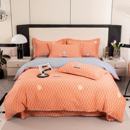 91家纺网 家纺一手货源 找家纺 凌鼎 2025新款喷气加厚磨毛四件套系列1 赛琳-桔