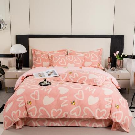 91家纺网 家纺一手货源 找家纺 凌鼎 2025新款喷气加厚磨毛四件套系列1 字母熊-粉