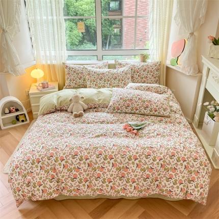 91家纺网 家纺一手货源 找家纺 呗旺鹿 2023新款13372全棉纯棉印花四件套直播款 小糖马