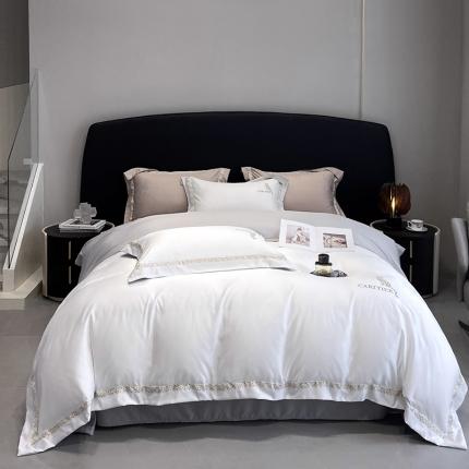 91家纺网 家纺一手货源 找家纺 优悦生活馆 2023新款布鲁系列轻奢磨毛四件套 布鲁-白