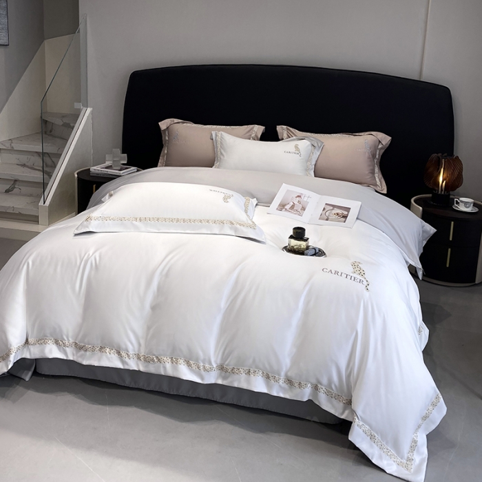 91家纺网 家纺一手货源 找家纺 优悦生活馆 2023新款布鲁系列轻奢磨毛四件套 布鲁-白