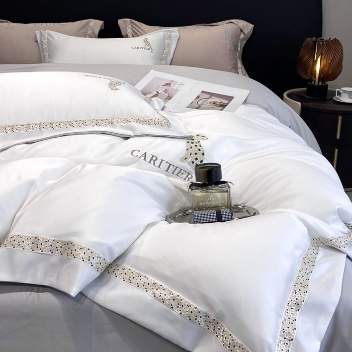 91家纺网 家纺一手货源 找家纺 优悦生活馆 2023新款布鲁系列轻奢磨毛四件套 布鲁-白