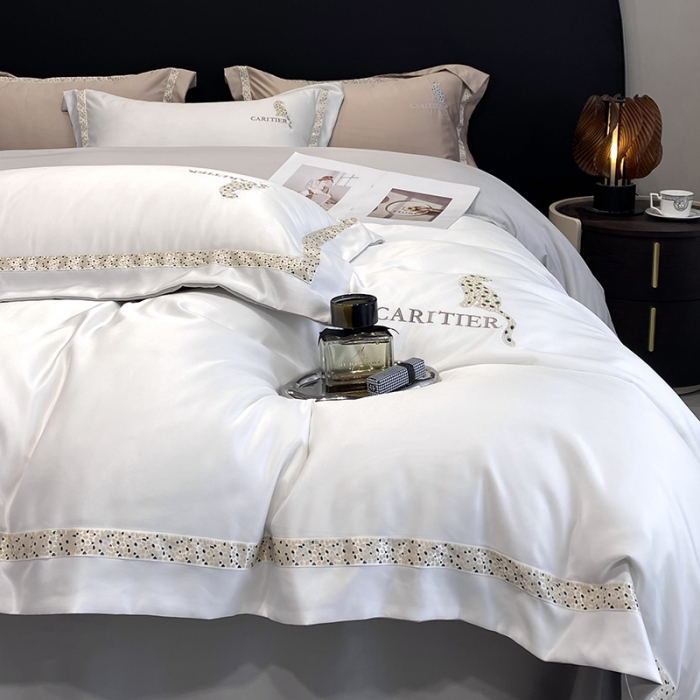 91家纺网 家纺一手货源 找家纺 优悦生活馆 2023新款布鲁系列轻奢磨毛四件套 布鲁-白