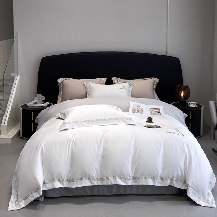 91家纺网 家纺一手货源 找家纺 优悦生活馆 2023新款布鲁系列轻奢磨毛四件套 布鲁-白