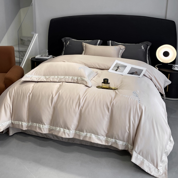 91家纺网 家纺一手货源 找家纺 优悦生活馆 2023新款布鲁系列轻奢磨毛四件套 布鲁-粉