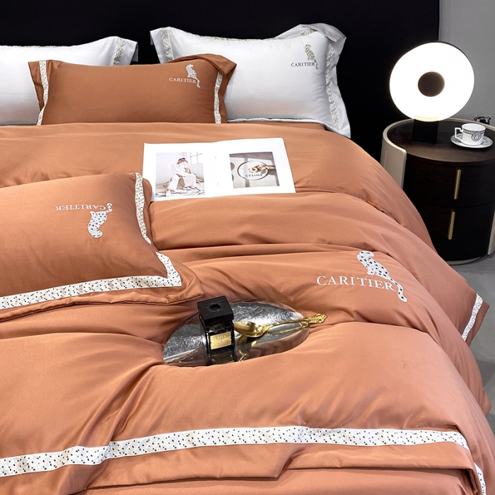 91家纺网 家纺一手货源 找家纺 优悦生活馆 2023新款布鲁系列轻奢磨毛四件套 布鲁-橘色