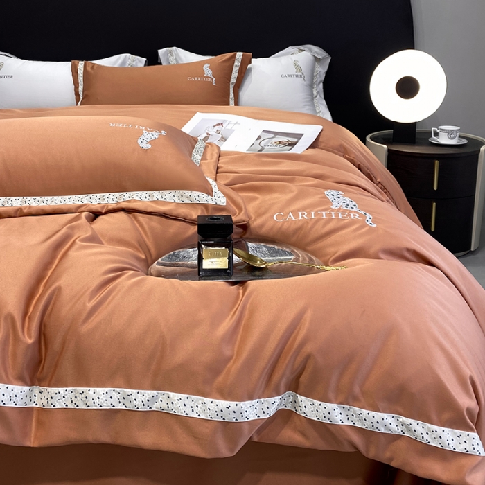 91家纺网 家纺一手货源 找家纺 优悦生活馆 2023新款布鲁系列轻奢磨毛四件套 布鲁-橘色