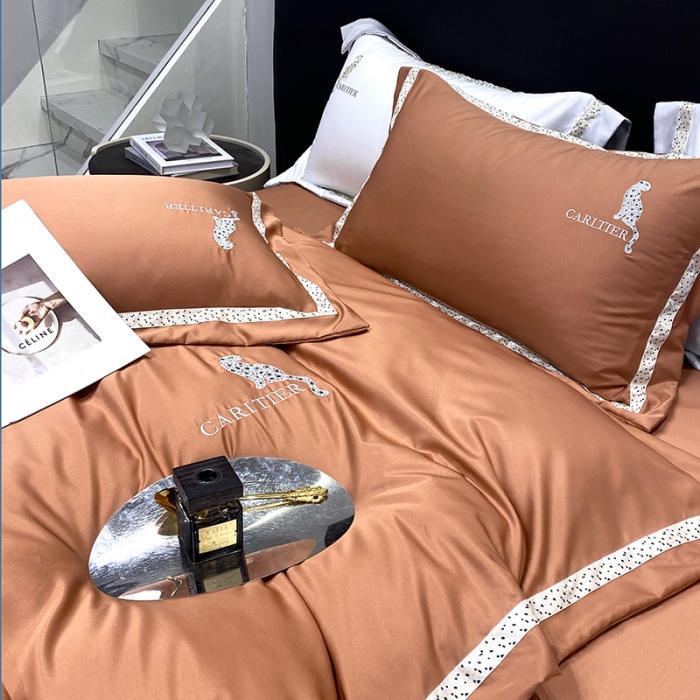 91家纺网 家纺一手货源 找家纺 优悦生活馆 2023新款布鲁系列轻奢磨毛四件套 布鲁-橘色