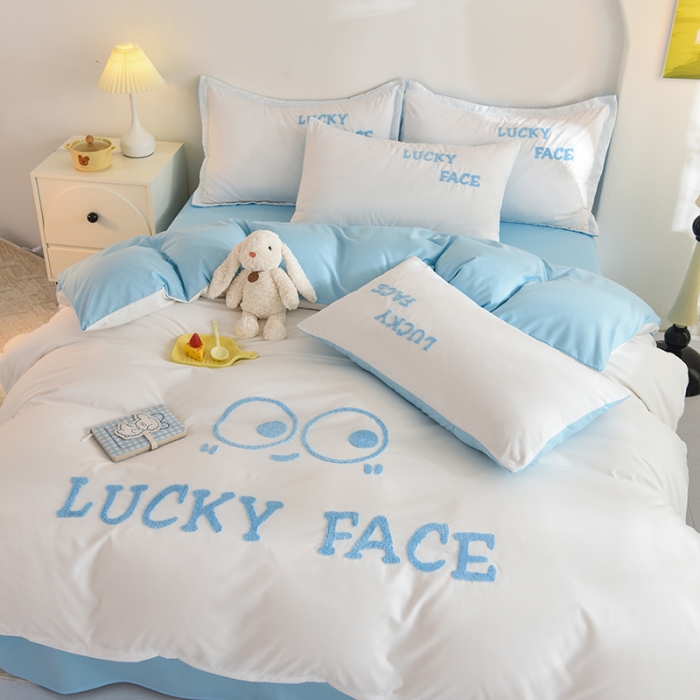 91家纺网 家纺一手货源 找家纺 梦之岛 2023新款小煤球系列毛巾绣四件套 小煤球-蓝