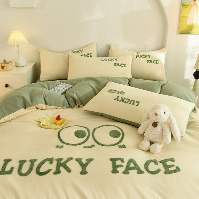 91家纺网 家纺一手货源 找家纺 梦之岛 2023新款小煤球系列毛巾绣四件套 小煤球-绿