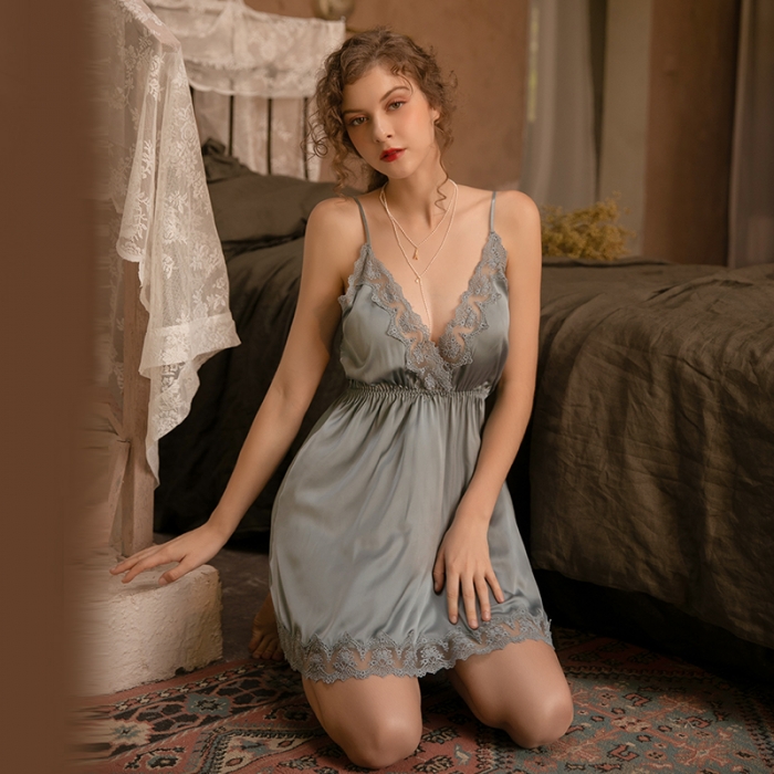 91家纺网 家纺一手货源 找家纺 洛兰沙 2023新款外贸冰丝蕾丝吊带和两件套 267七七