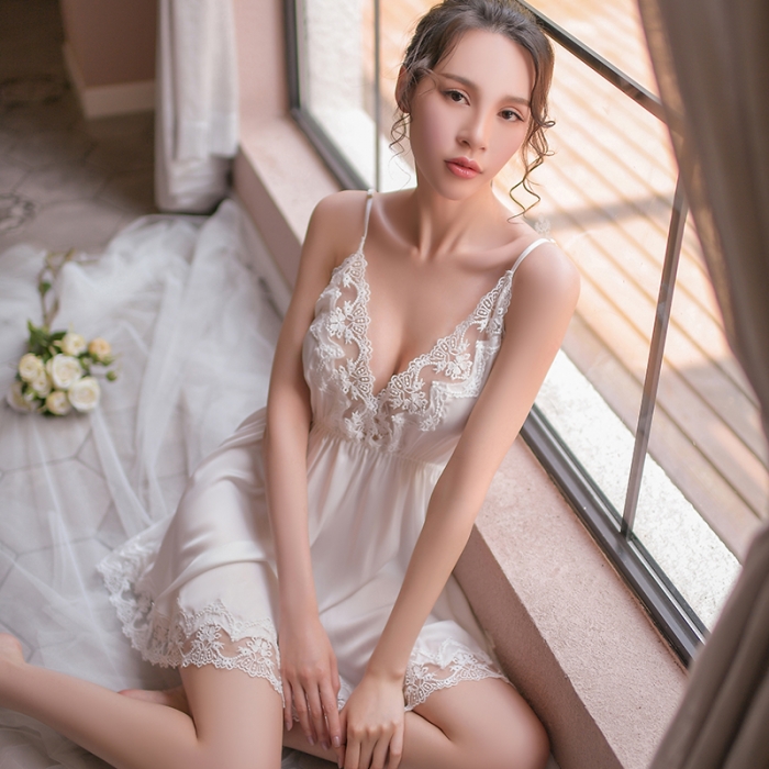 91家纺网 家纺一手货源 找家纺 洛兰沙 2023新款外贸冰丝蕾丝吊带和两件套-267小蝶