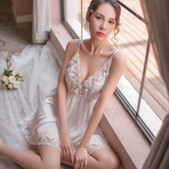 91家纺网 家纺一手货源 找家纺 洛兰沙 2023新款外贸冰丝蕾丝吊带和两件套-267小蝶