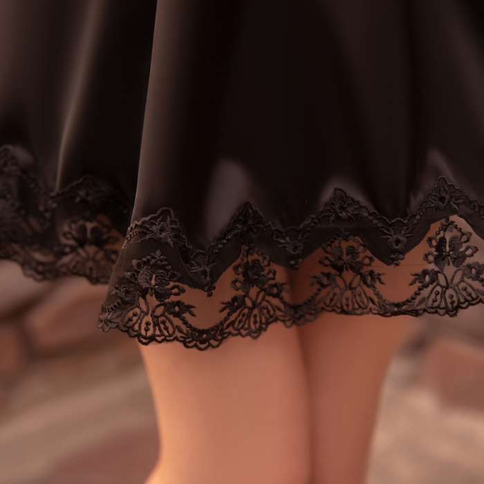 91家纺网 家纺一手货源 找家纺 洛兰沙 2023新款外贸冰丝蕾丝吊带和两件套-267小蝶 黑色