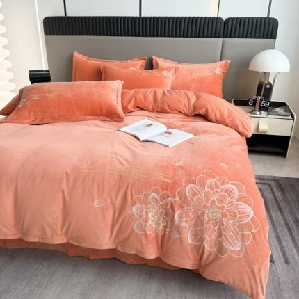 91家纺网 家纺一手货源 找家纺 （总）逸林家纺《原希尔顿逸林》 2023新款宝宝绒婴儿绒四件套刺绣花小香风-黛娜