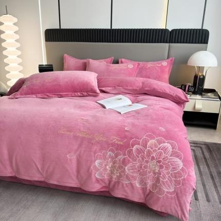 91家纺网 家纺一手货源 找家纺 （总）逸林家纺《原希尔顿逸林》 2023新款宝宝绒婴儿绒四件套刺绣花小香风-黛娜