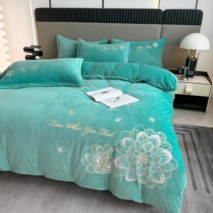 91家纺网 家纺一手货源 找家纺 （总）逸林家纺《原希尔顿逸林》 2023新款宝宝绒婴儿绒四件套刺绣花小香风-黛娜