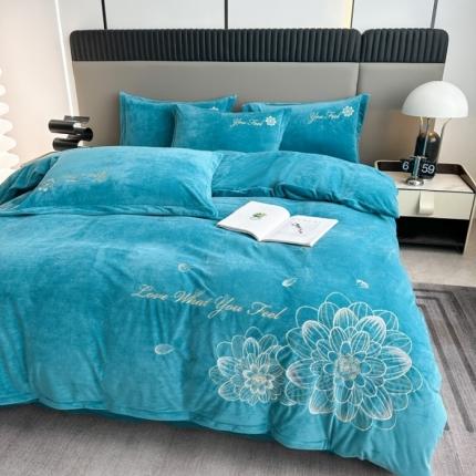 91家纺网 家纺一手货源 找家纺 （总）逸林家纺《原希尔顿逸林》 2023新款宝宝绒婴儿绒四件套刺绣花小香风-黛娜