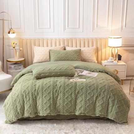 91家纺网 家纺一手货源 找家纺 （总）欧邦 新款AB版塔芙绒牛奶绒纯色提花四件套