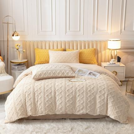 91家纺网 家纺一手货源 找家纺 （总）欧邦 新款AB版塔芙绒牛奶绒纯色提花四件套