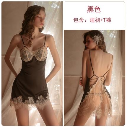 91家纺网 家纺一手货源 找家纺 洛兰沙 2023新款外贸冰丝蕾丝吊带和两件套-1048欧拉 黑色