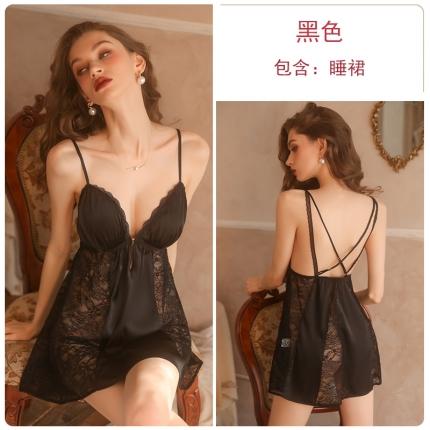 91家纺网 家纺一手货源 找家纺 洛兰沙 2023新款外贸冰丝蕾丝吊带和两件套-1690欧拉 黑色