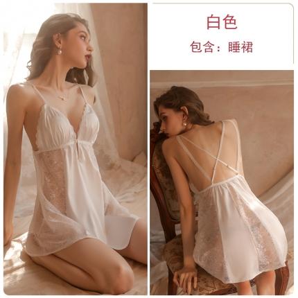 91家纺网 家纺一手货源 找家纺 洛兰沙 2023新款外贸冰丝蕾丝吊带和两件套-1690欧拉 白色