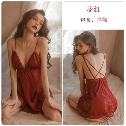 91家纺网 家纺一手货源 找家纺 洛兰沙 2023新款外贸冰丝蕾丝吊带和两件套-1690欧拉 枣红