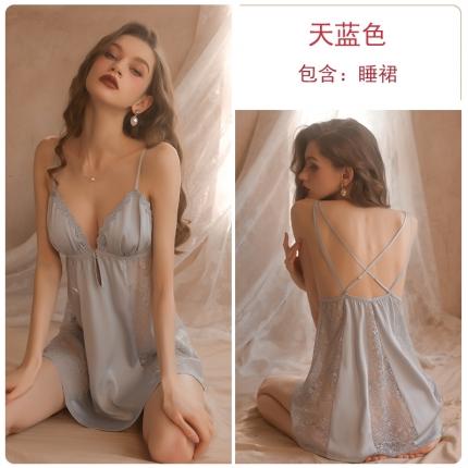 91家纺网 家纺一手货源 找家纺 洛兰沙 2023新款外贸冰丝蕾丝吊带和两件套-1690欧拉 天蓝色