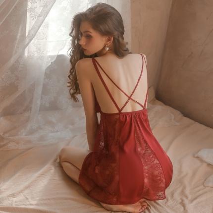 洛兰沙 2023新款外贸冰丝蕾丝吊带和两件套-1690欧拉 枣红