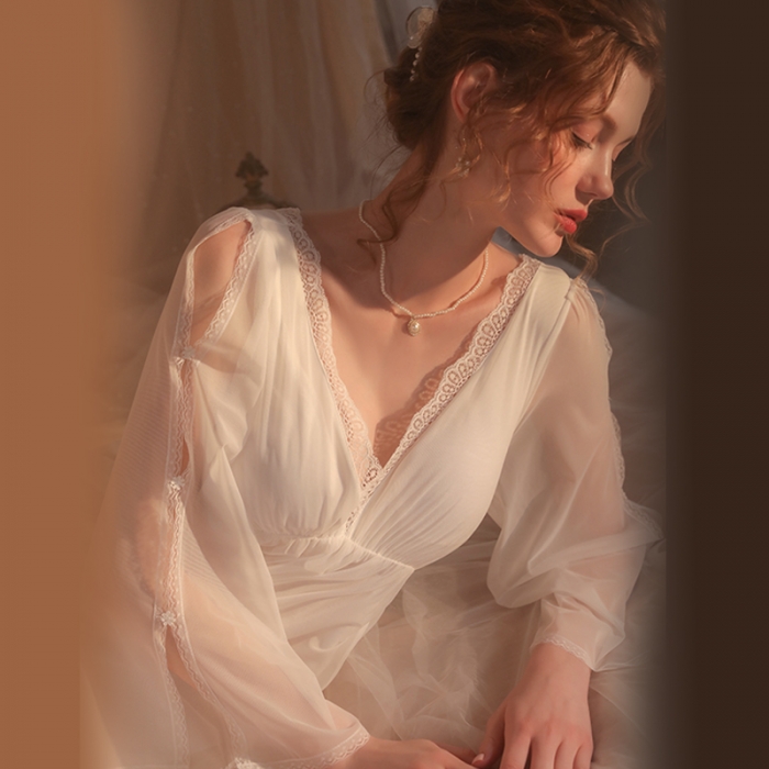 91家纺网 家纺一手货源 找家纺 洛兰沙 2023新款外贸冰丝蕾丝吊带和两件套-2055维多利亚 白色