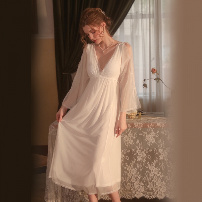 91家纺网 家纺一手货源 找家纺 洛兰沙 2023新款外贸冰丝蕾丝吊带和两件套-2055维多利亚 白色