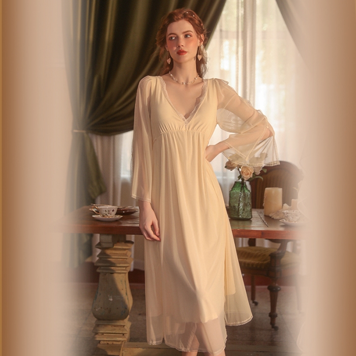 91家纺网 家纺一手货源 找家纺 洛兰沙 2023新款外贸冰丝蕾丝吊带和两件套-2055维多利亚 杏色