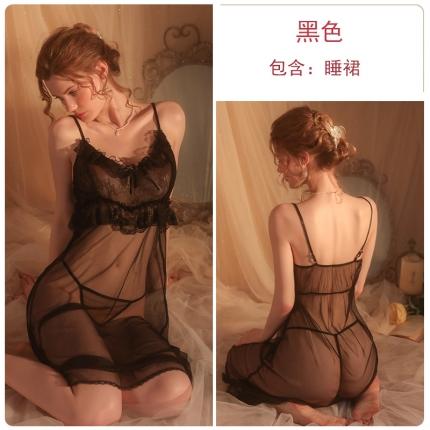 91家纺网 家纺一手货源 找家纺 洛兰沙 2023新款外贸冰丝蕾丝吊带和两件套-2132维多利亚 黑色