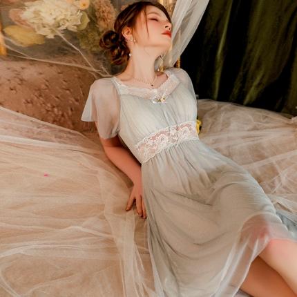 洛兰沙 2023新款外贸冰丝蕾丝吊带和两件套-2534暴暴 天蓝