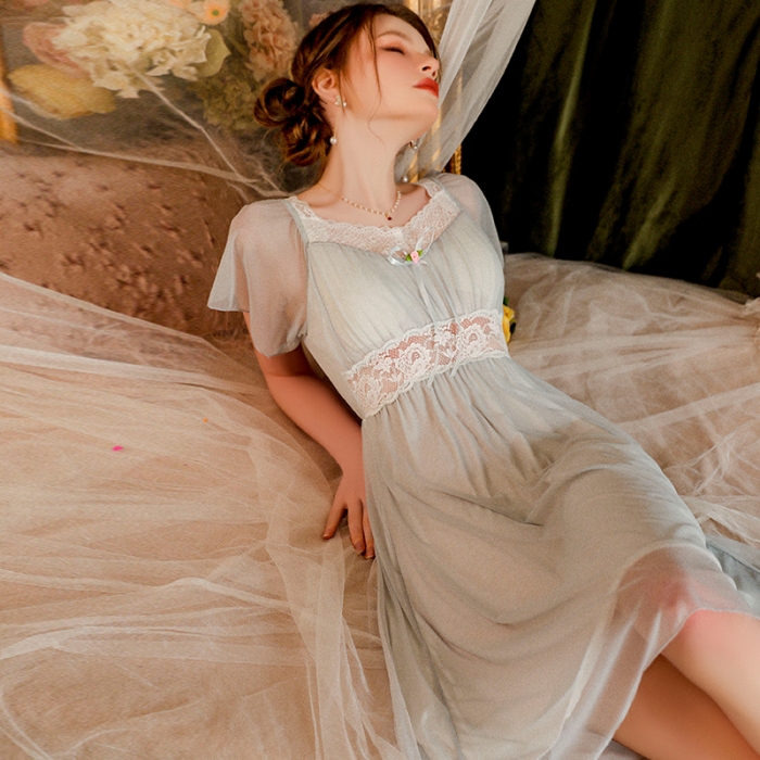 91家纺网 家纺一手货源 找家纺 洛兰沙 2023新款外贸冰丝蕾丝吊带和两件套-2534暴暴 天蓝