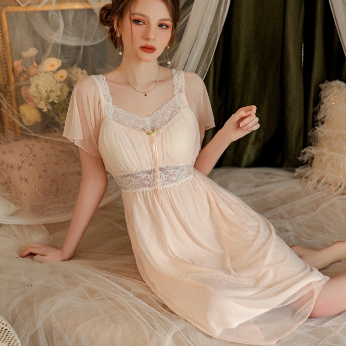 91家纺网 家纺一手货源 找家纺 洛兰沙 2023新款外贸冰丝蕾丝吊带和两件套-2534暴暴 虾粉