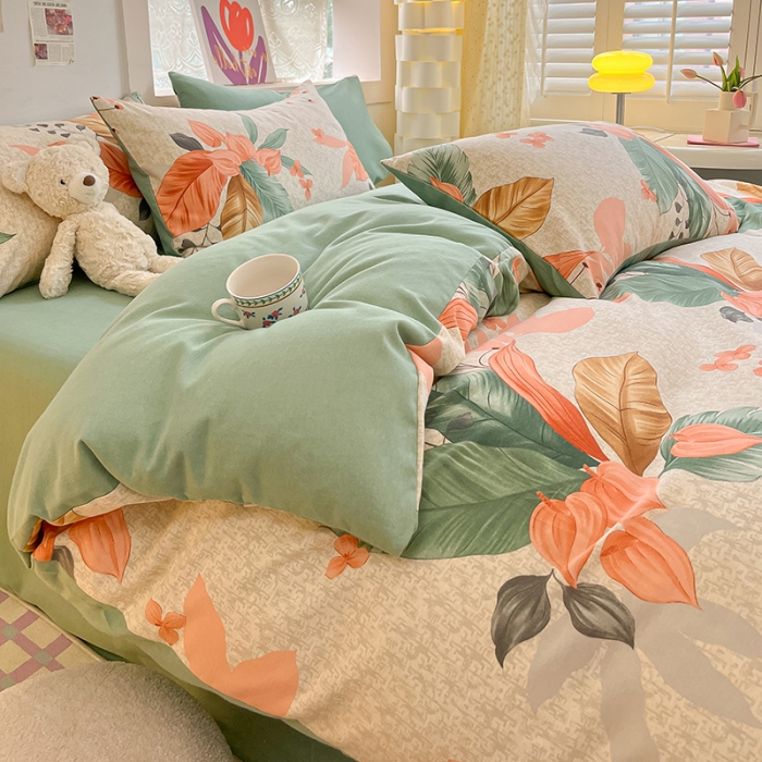 91家纺网 家纺一手货源 找家纺 涵宸 2023新款全棉加厚磨毛刺绣四件套-盛夏光年 南枝叶