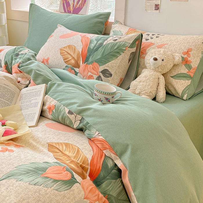 91家纺网 家纺一手货源 找家纺 涵宸 2023新款全棉加厚磨毛刺绣四件套-盛夏光年 南枝叶