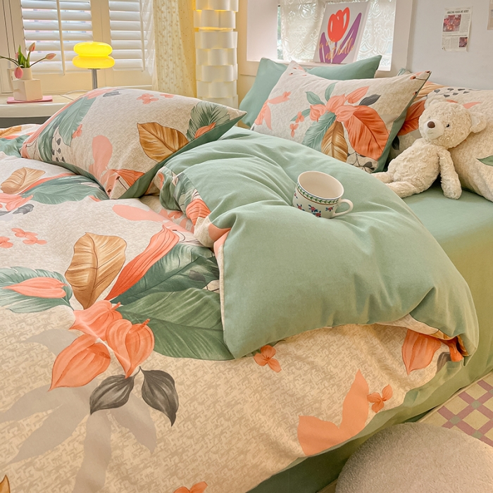 91家纺网 家纺一手货源 找家纺 涵宸 2023新款全棉加厚磨毛刺绣四件套-盛夏光年 南枝叶