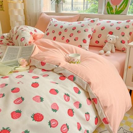 91家纺网 家纺一手货源 找家纺 涵宸 2023新款全棉加厚磨毛刺绣四件套-唯美 甜豆