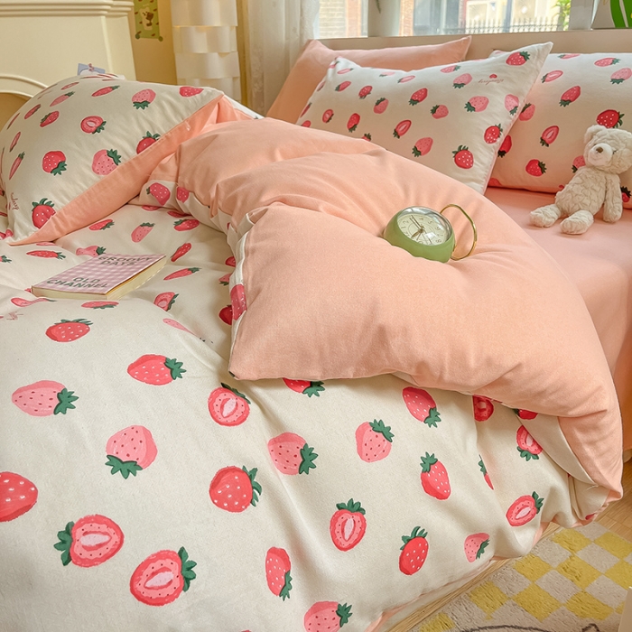 91家纺网 家纺一手货源 找家纺 涵宸 2023新款全棉加厚磨毛刺绣四件套-唯美 甜豆